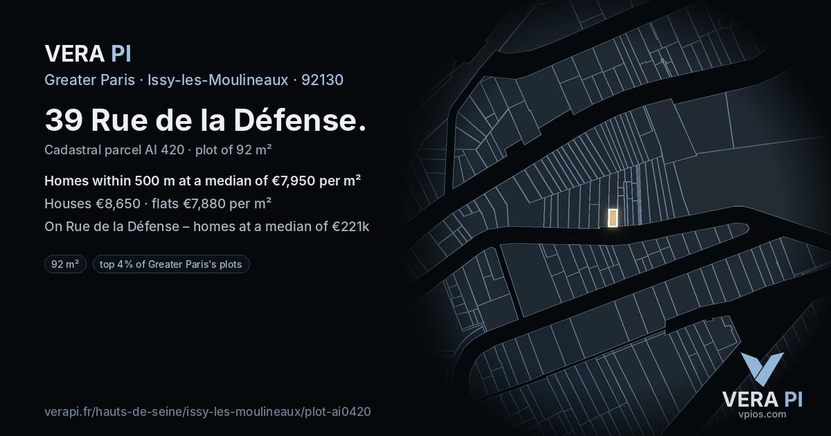 39 Rue de la Défense, Issy-les-Moulineaux at night – the plot lit, the parcels around coloured by the prices near them