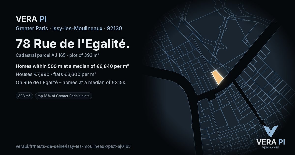 78 Rue de l'Egalité, Issy-les-Moulineaux at night – the plot lit, the parcels around coloured by the prices near them