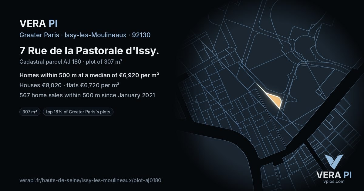 7 Rue de la Pastorale d'Issy, Issy-les-Moulineaux at night – the plot lit, the parcels around coloured by the prices near them