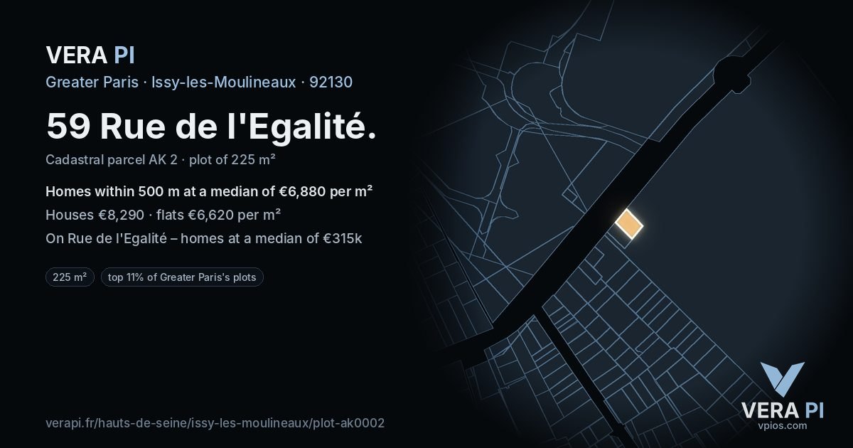 59 Rue de l'Egalité, Issy-les-Moulineaux at night – the plot lit, the parcels around coloured by the prices near them
