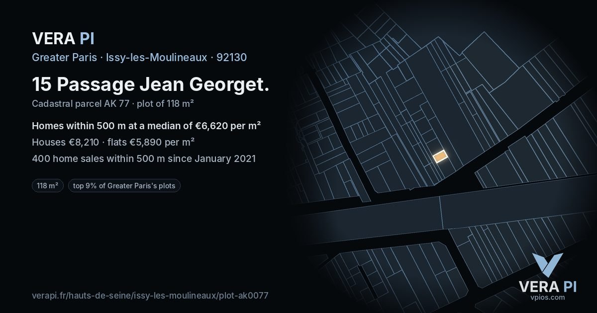 15 Passage Jean Georget, Issy-les-Moulineaux at night – the plot lit, the parcels around coloured by the prices near them