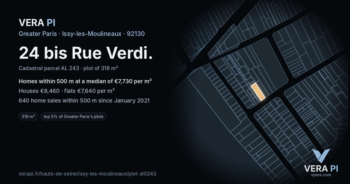 24 bis Rue Verdi, Issy-les-Moulineaux at night – the plot lit, the parcels around coloured by the prices near them