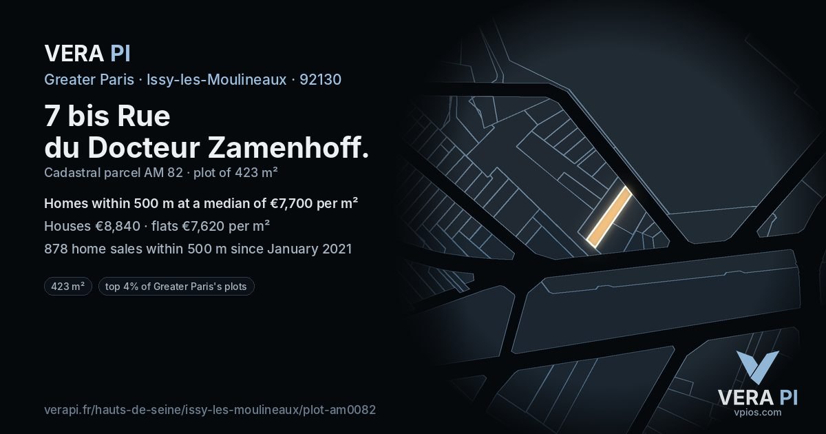 7 bis Rue du Docteur Zamenhoff, Issy-les-Moulineaux at night – the plot lit, the parcels around coloured by the prices near them