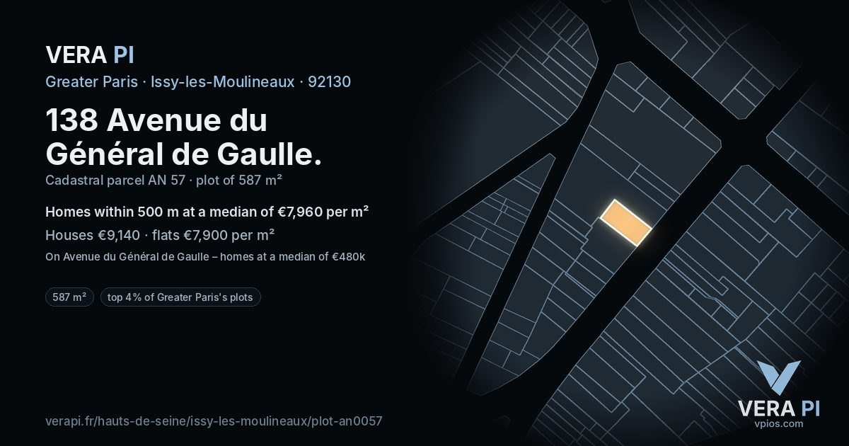 138 Avenue du Général de Gaulle, Issy-les-Moulineaux at night – the plot lit, the parcels around coloured by the prices near them