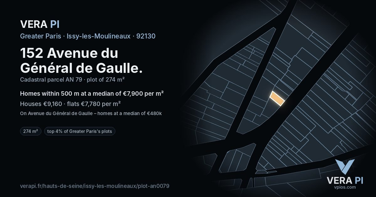 152 Avenue du Général de Gaulle, Issy-les-Moulineaux at night – the plot lit, the parcels around coloured by the prices near them