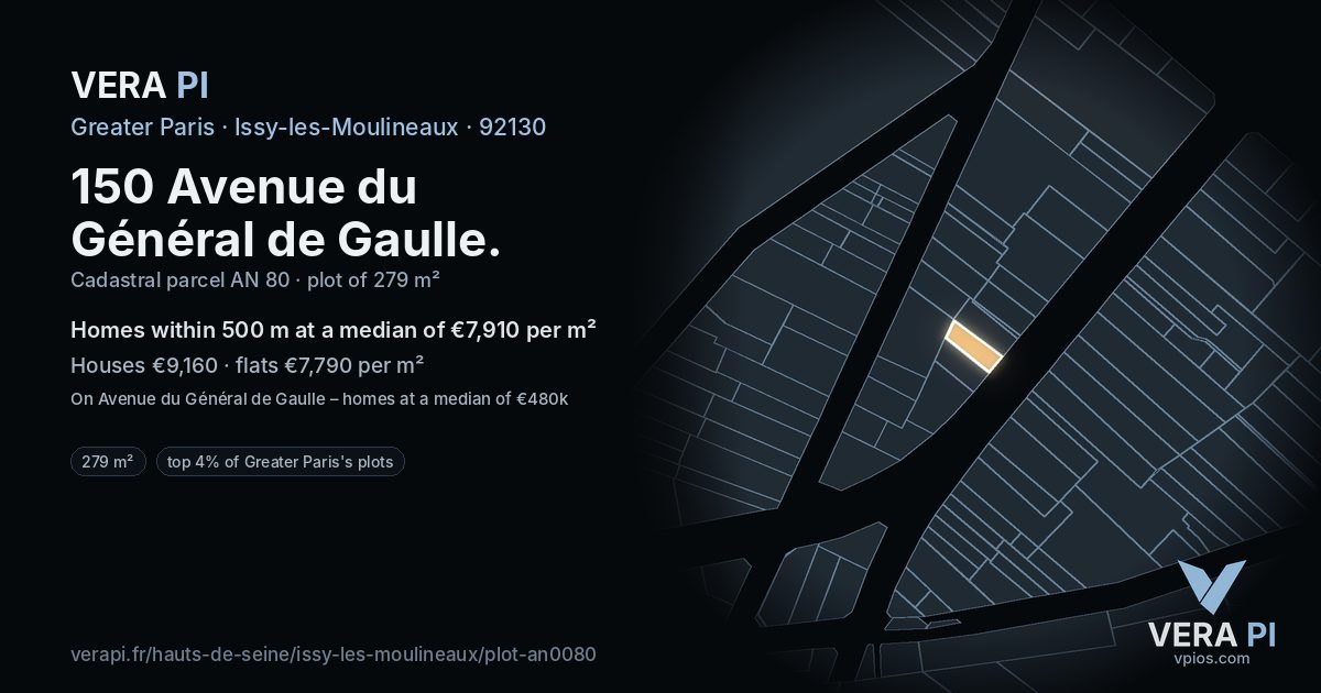 150 Avenue du Général de Gaulle, Issy-les-Moulineaux at night – the plot lit, the parcels around coloured by the prices near them