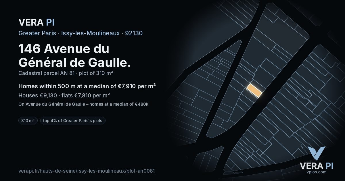 146 Avenue du Général de Gaulle, Issy-les-Moulineaux at night – the plot lit, the parcels around coloured by the prices near them