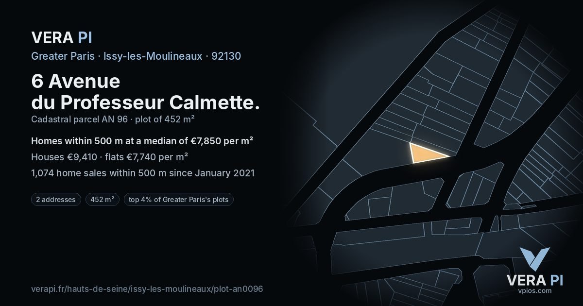 6 Avenue du Professeur Calmette, Issy-les-Moulineaux at night – the plot lit, the parcels around coloured by the prices near them