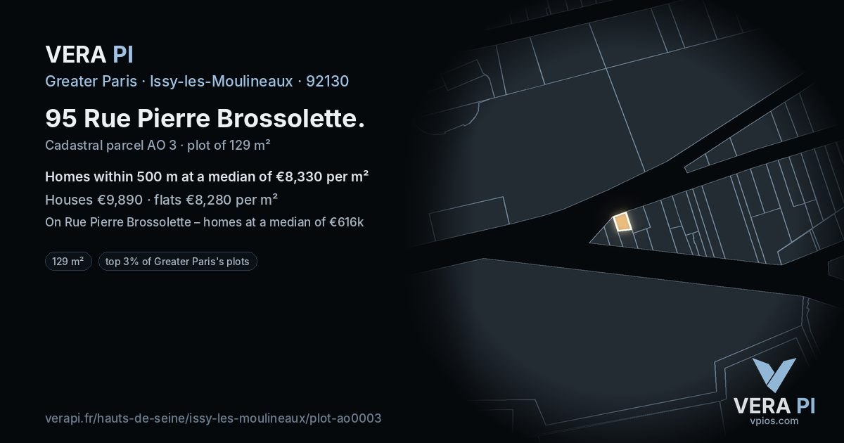 95 Rue Pierre Brossolette, Issy-les-Moulineaux at night – the plot lit, the parcels around coloured by the prices near them