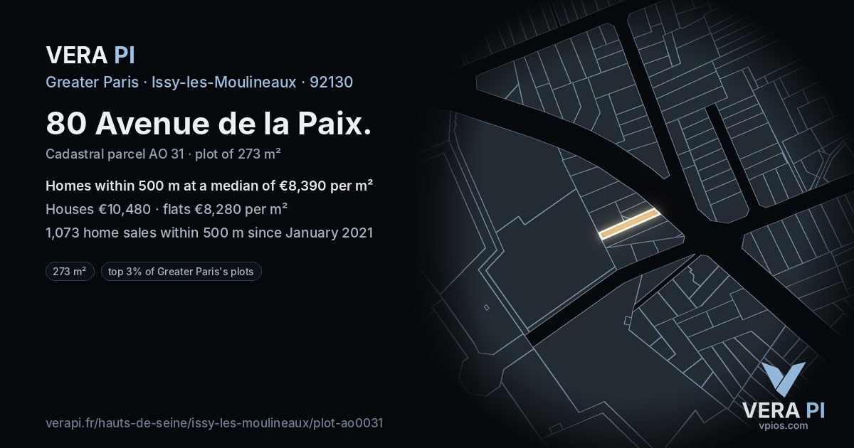 80 Avenue de la Paix, Issy-les-Moulineaux at night – the plot lit, the parcels around coloured by the prices near them
