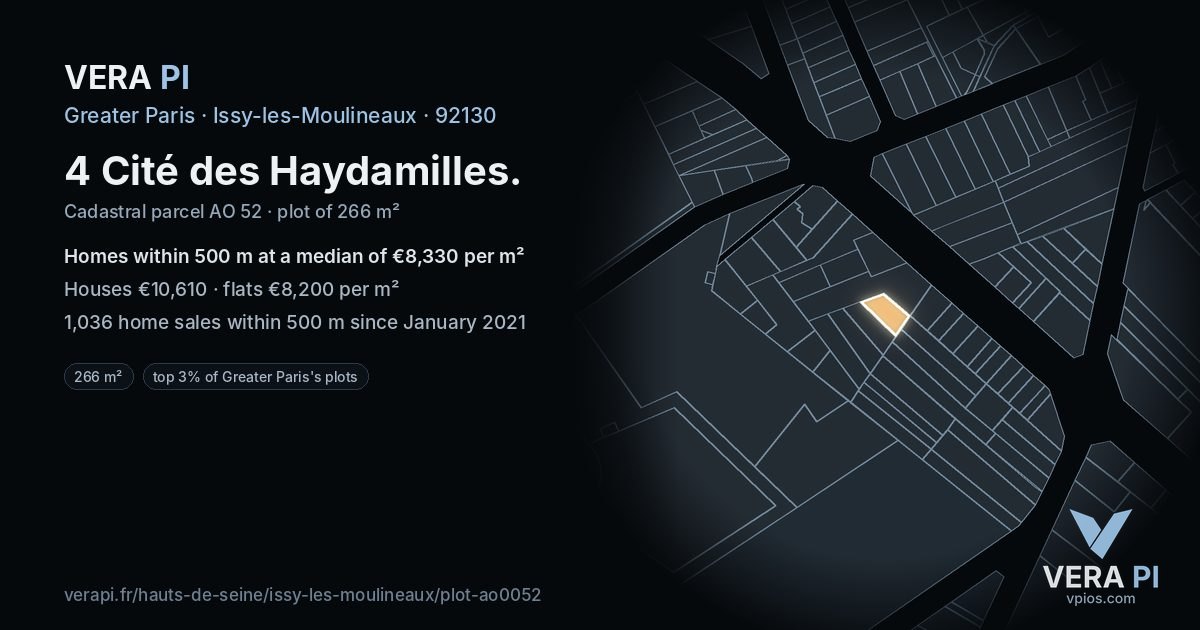 4 Cité des Haydamilles, Issy-les-Moulineaux at night – the plot lit, the parcels around coloured by the prices near them
