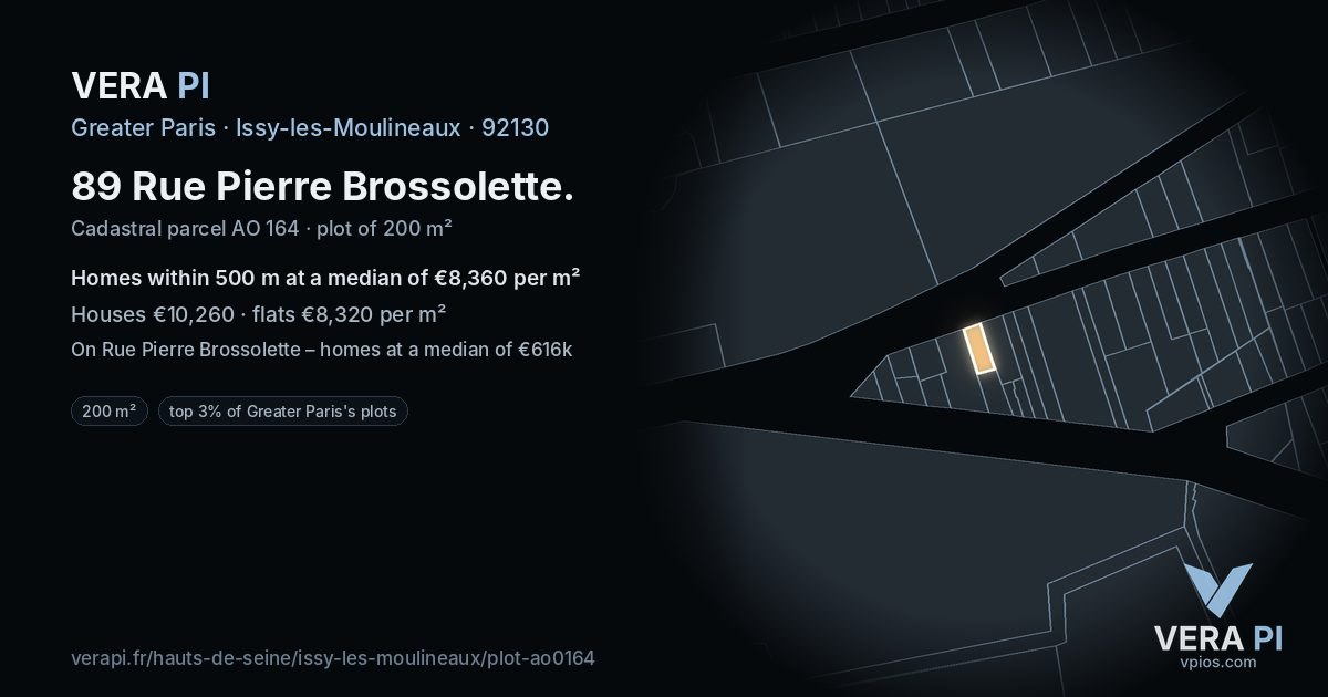 89 Rue Pierre Brossolette, Issy-les-Moulineaux at night – the plot lit, the parcels around coloured by the prices near them