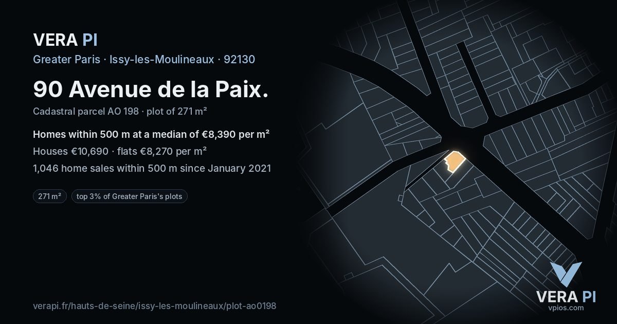 90 Avenue de la Paix, Issy-les-Moulineaux at night – the plot lit, the parcels around coloured by the prices near them