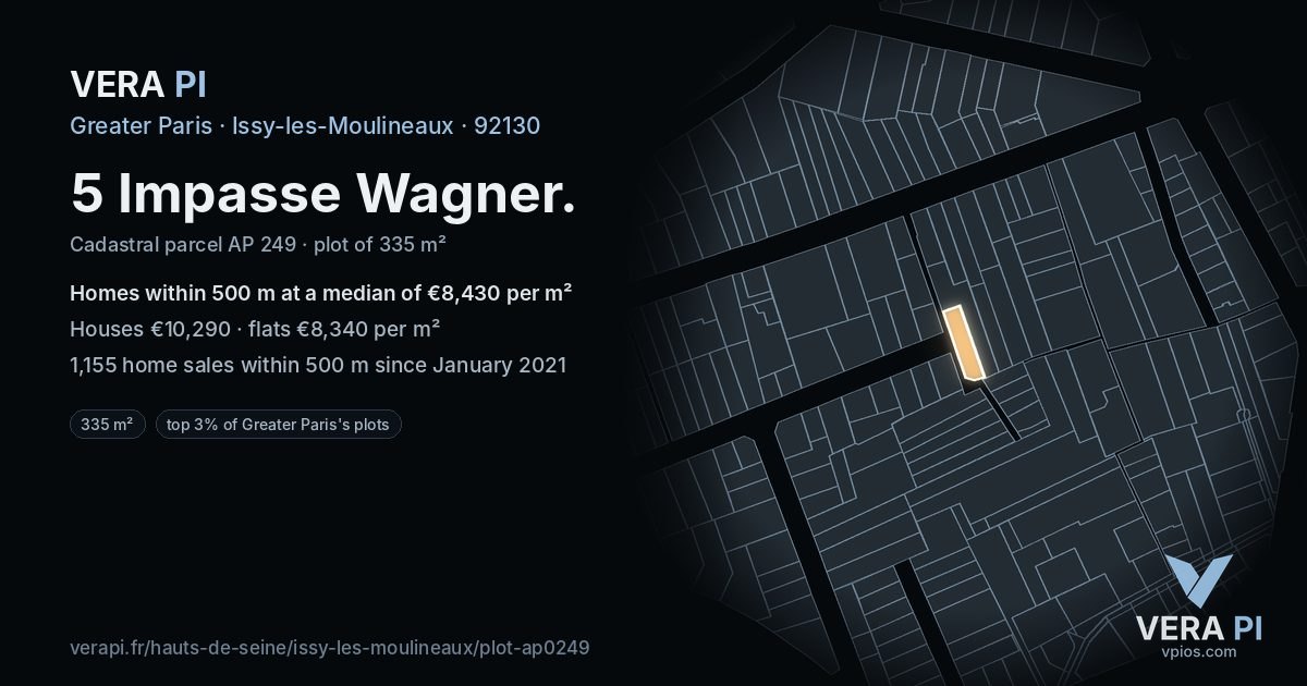5 Impasse Wagner, Issy-les-Moulineaux at night – the plot lit, the parcels around coloured by the prices near them