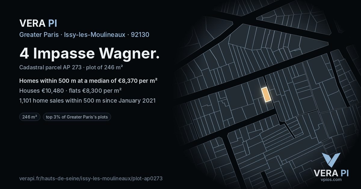 4 Impasse Wagner, Issy-les-Moulineaux at night – the plot lit, the parcels around coloured by the prices near them
