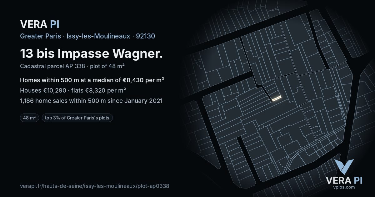 13 bis Impasse Wagner, Issy-les-Moulineaux at night – the plot lit, the parcels around coloured by the prices near them