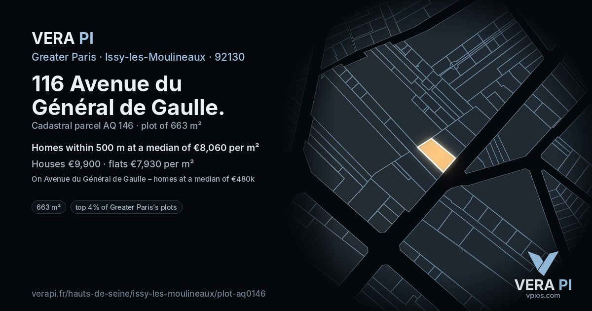 116 Avenue du Général de Gaulle, Issy-les-Moulineaux at night – the plot lit, the parcels around coloured by the prices near them