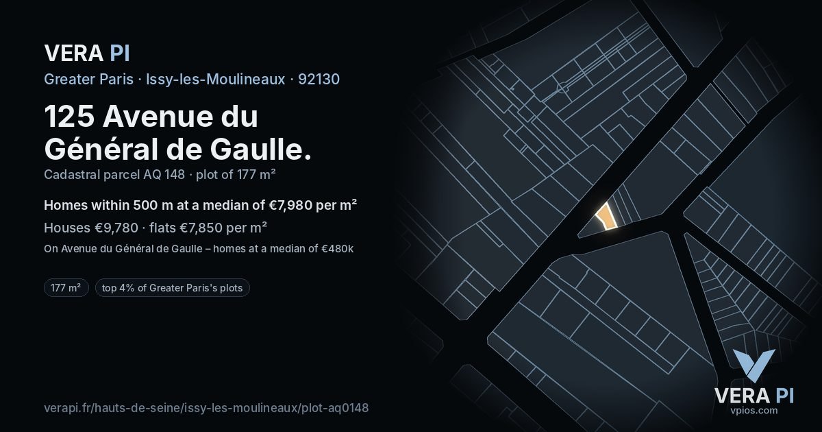 125 Avenue du Général de Gaulle, Issy-les-Moulineaux at night – the plot lit, the parcels around coloured by the prices near them