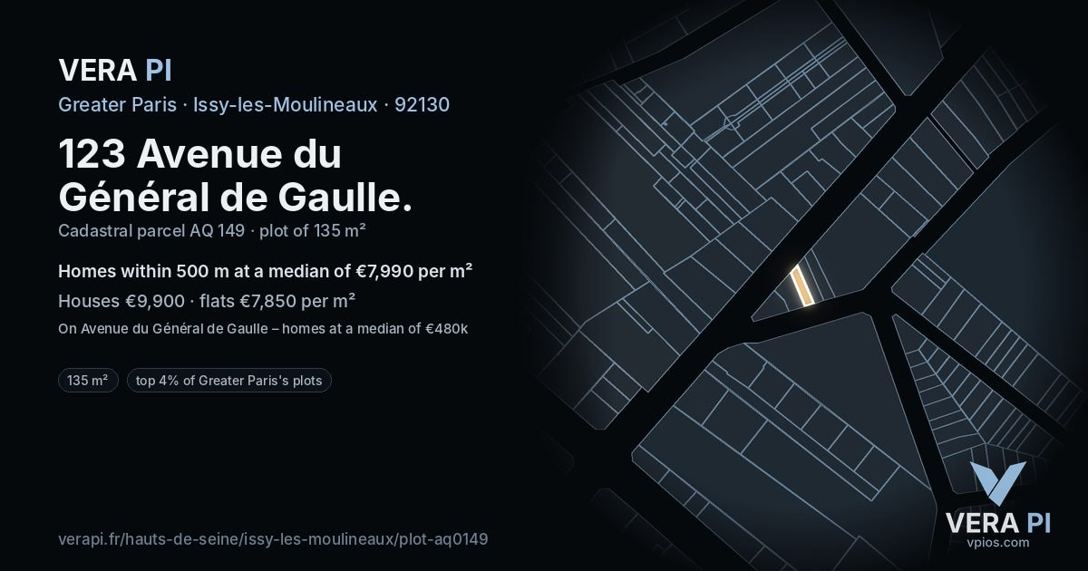 123 Avenue du Général de Gaulle, Issy-les-Moulineaux at night – the plot lit, the parcels around coloured by the prices near them