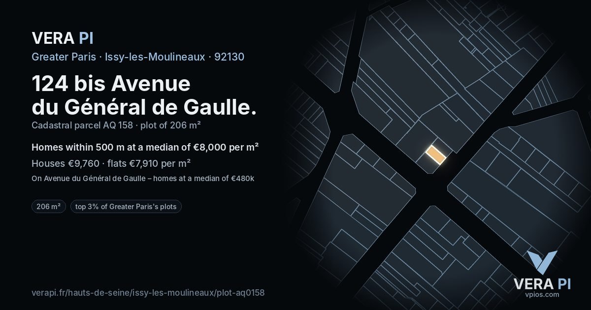 124 bis Avenue du Général de Gaulle, Issy-les-Moulineaux at night – the plot lit, the parcels around coloured by the prices near them