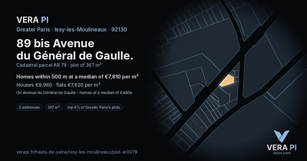 89 bis Avenue du Général de Gaulle, Issy-les-Moulineaux at night – the plot lit, the parcels around coloured by the prices near them