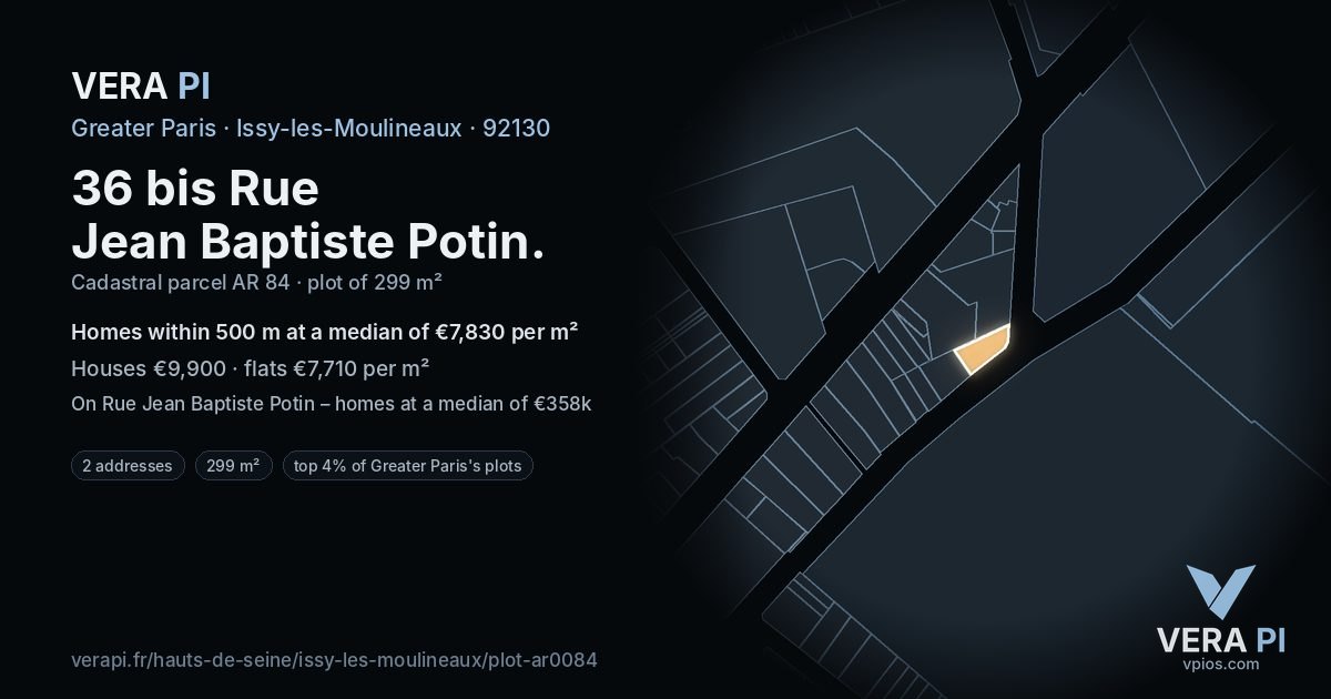 36 bis Rue Jean Baptiste Potin, Issy-les-Moulineaux at night – the plot lit, the parcels around coloured by the prices near them
