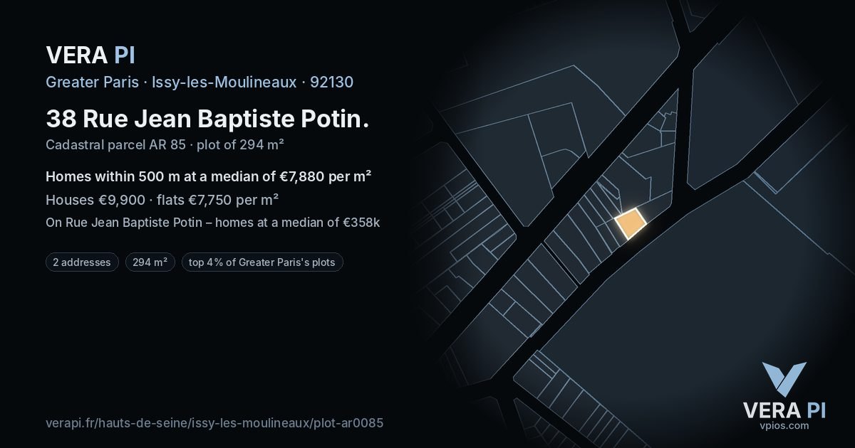 38 Rue Jean Baptiste Potin, Issy-les-Moulineaux at night – the plot lit, the parcels around coloured by the prices near them