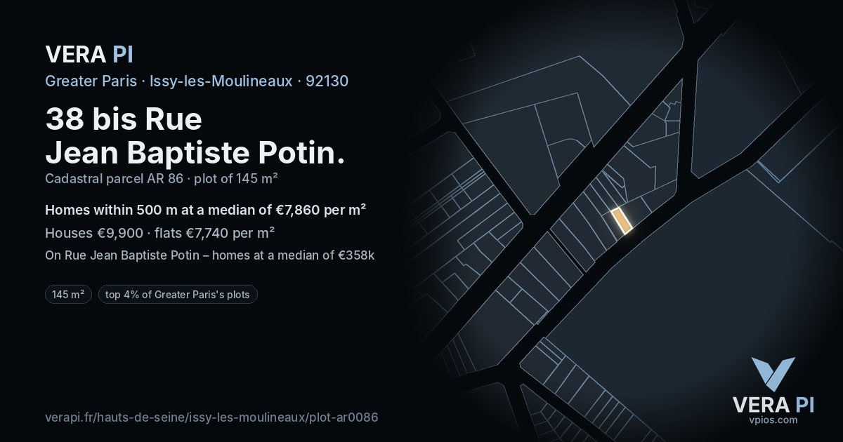 38 bis Rue Jean Baptiste Potin, Issy-les-Moulineaux at night – the plot lit, the parcels around coloured by the prices near them