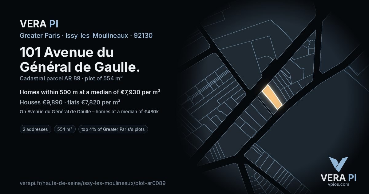 101 Avenue du Général de Gaulle, Issy-les-Moulineaux at night – the plot lit, the parcels around coloured by the prices near them