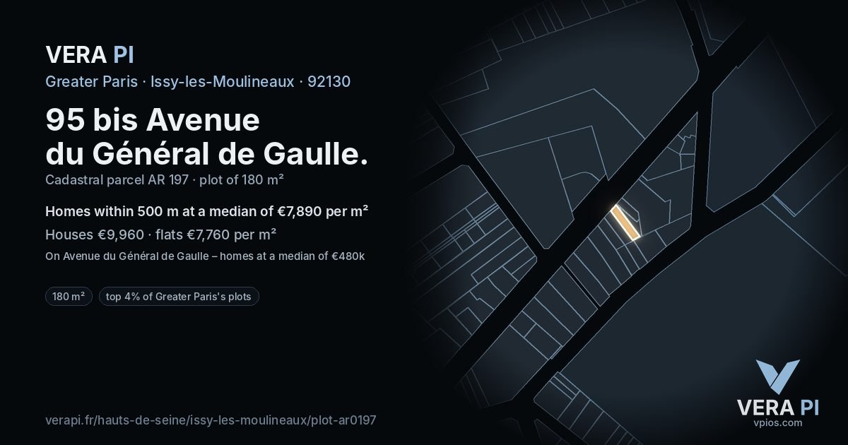 95 bis Avenue du Général de Gaulle, Issy-les-Moulineaux at night – the plot lit, the parcels around coloured by the prices near them
