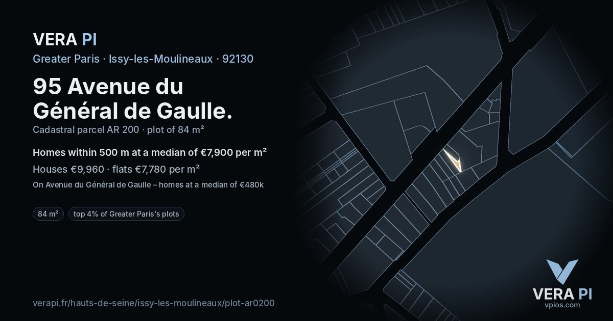 95 Avenue du Général de Gaulle, Issy-les-Moulineaux at night – the plot lit, the parcels around coloured by the prices near them