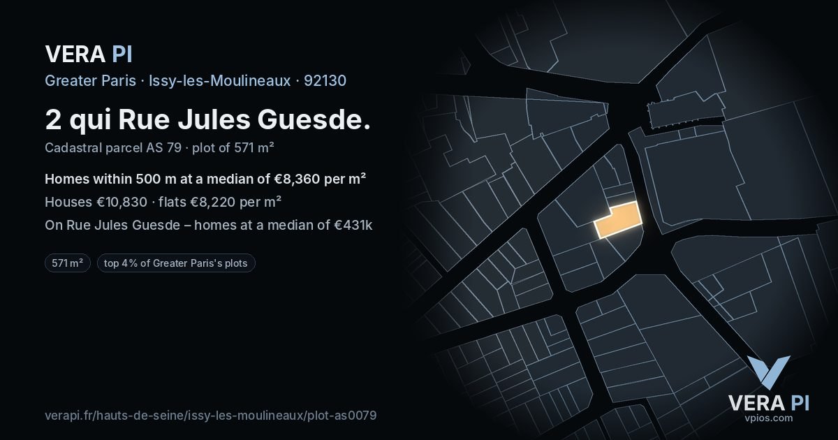 2 qui Rue Jules Guesde, Issy-les-Moulineaux at night – the plot lit, the parcels around coloured by the prices near them