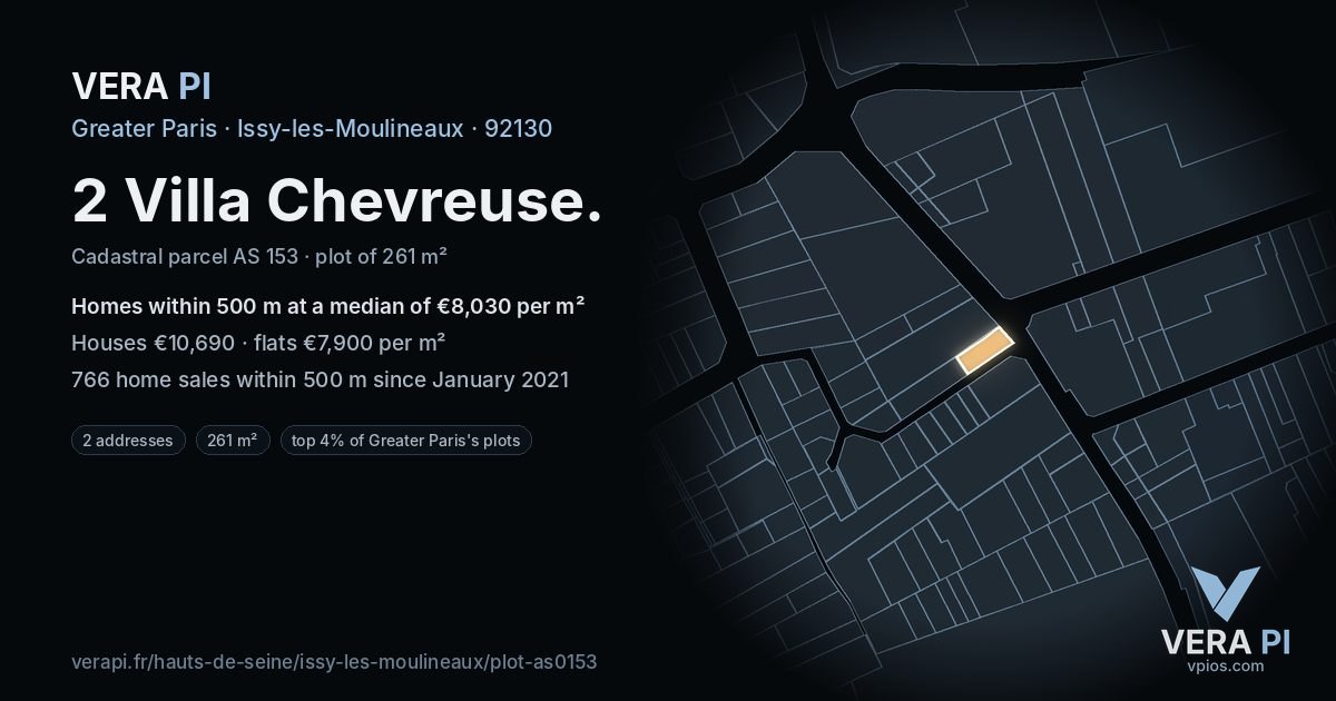 2 Villa Chevreuse, Issy-les-Moulineaux at night – the plot lit, the parcels around coloured by the prices near them