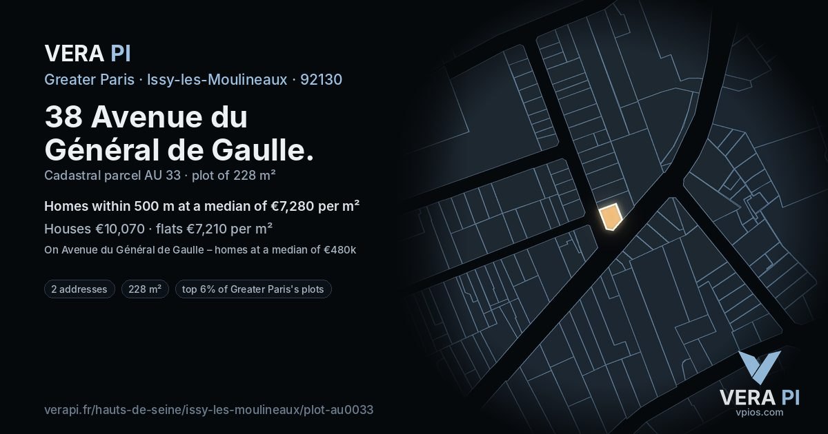 38 Avenue du Général de Gaulle, Issy-les-Moulineaux at night – the plot lit, the parcels around coloured by the prices near them
