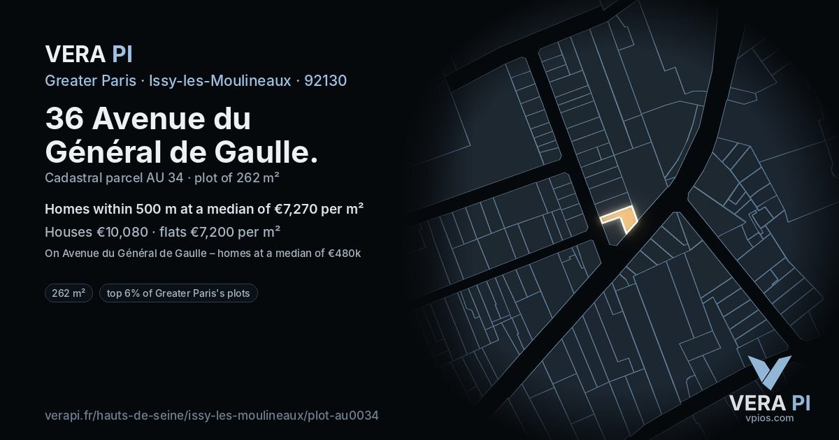 36 Avenue du Général de Gaulle, Issy-les-Moulineaux at night – the plot lit, the parcels around coloured by the prices near them