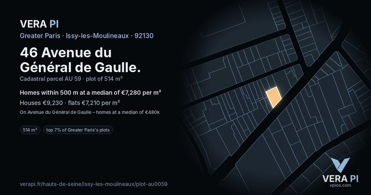 46 Avenue du Général de Gaulle, Issy-les-Moulineaux at night – the plot lit, the parcels around coloured by the prices near them