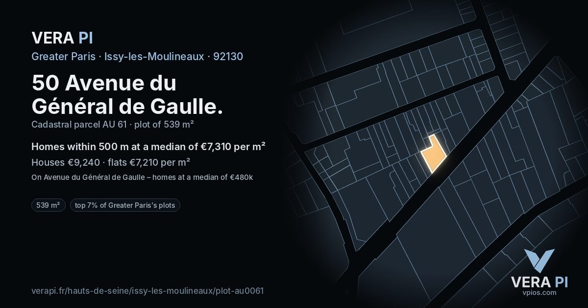 50 Avenue du Général de Gaulle, Issy-les-Moulineaux at night – the plot lit, the parcels around coloured by the prices near them