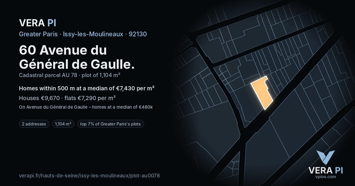 60 Avenue du Général de Gaulle, Issy-les-Moulineaux at night – the plot lit, the parcels around coloured by the prices near them
