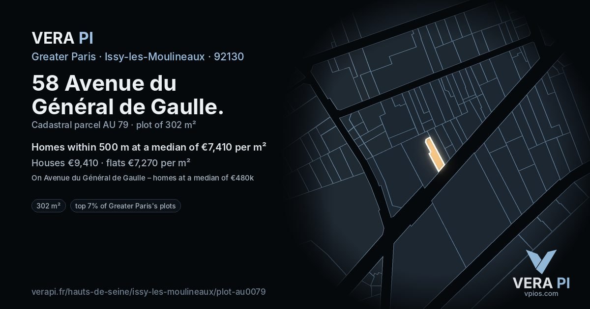 58 Avenue du Général de Gaulle, Issy-les-Moulineaux at night – the plot lit, the parcels around coloured by the prices near them
