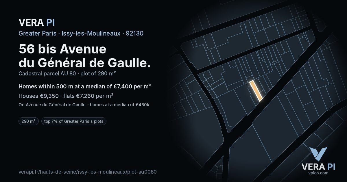 56 bis Avenue du Général de Gaulle, Issy-les-Moulineaux at night – the plot lit, the parcels around coloured by the prices near them
