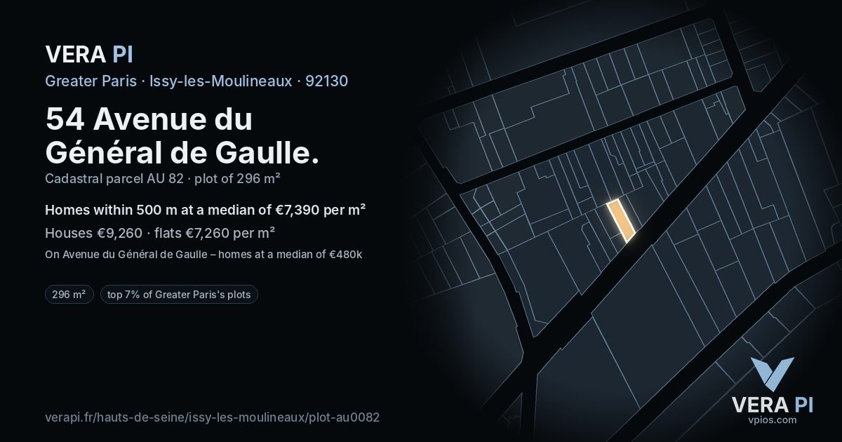 54 Avenue du Général de Gaulle, Issy-les-Moulineaux at night – the plot lit, the parcels around coloured by the prices near them