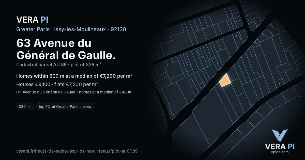 63 Avenue du Général de Gaulle, Issy-les-Moulineaux at night – the plot lit, the parcels around coloured by the prices near them