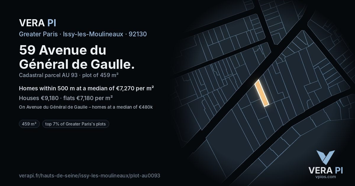 59 Avenue du Général de Gaulle, Issy-les-Moulineaux at night – the plot lit, the parcels around coloured by the prices near them