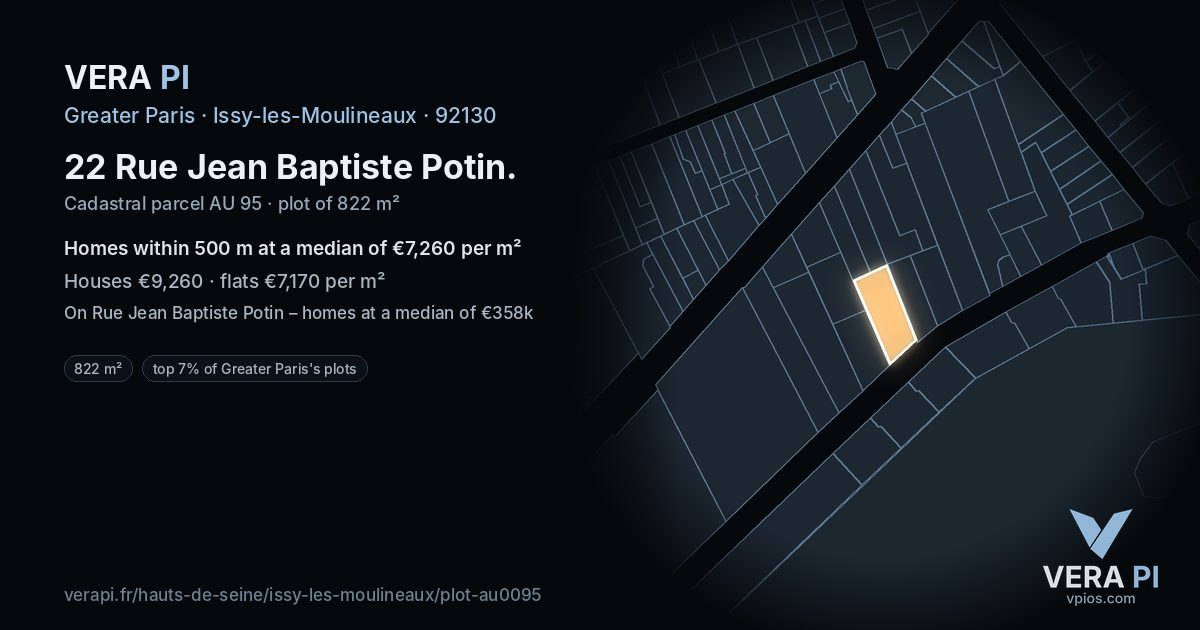 22 Rue Jean Baptiste Potin, Issy-les-Moulineaux at night – the plot lit, the parcels around coloured by the prices near them