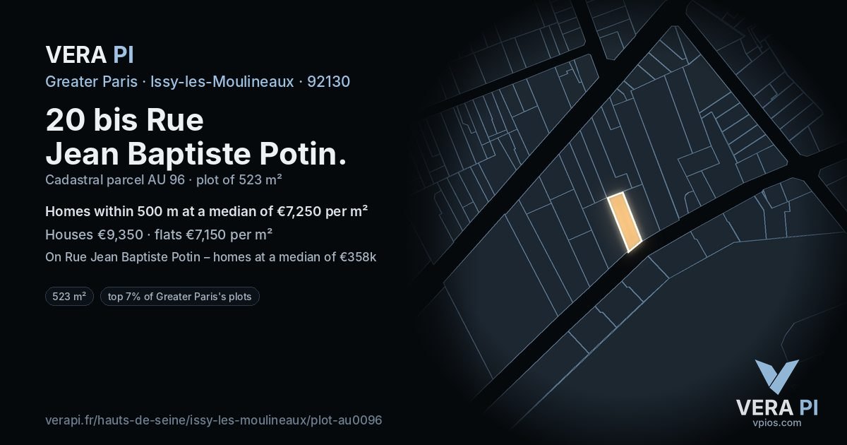 20 bis Rue Jean Baptiste Potin, Issy-les-Moulineaux at night – the plot lit, the parcels around coloured by the prices near them
