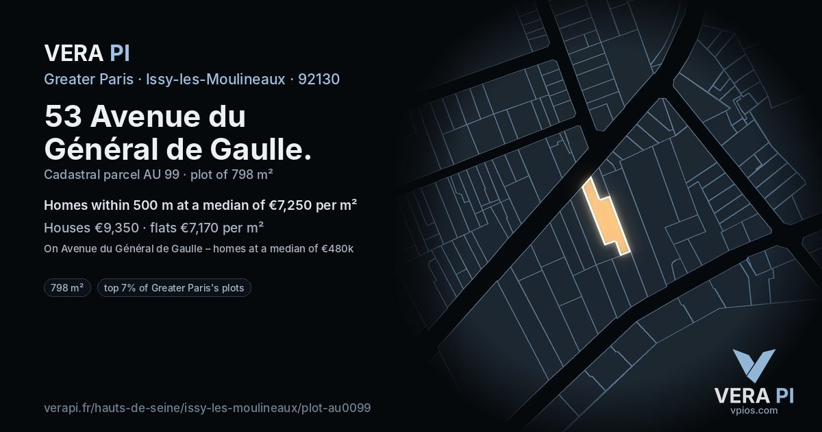 53 Avenue du Général de Gaulle, Issy-les-Moulineaux at night – the plot lit, the parcels around coloured by the prices near them