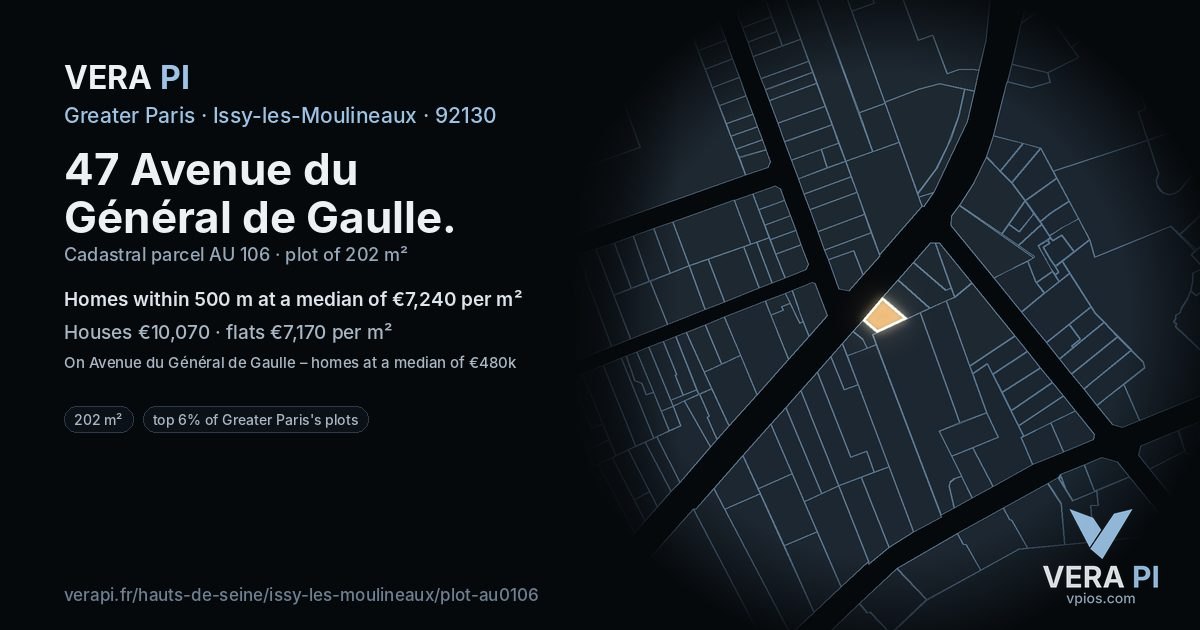 47 Avenue du Général de Gaulle, Issy-les-Moulineaux at night – the plot lit, the parcels around coloured by the prices near them