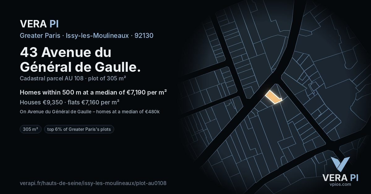 43 Avenue du Général de Gaulle, Issy-les-Moulineaux at night – the plot lit, the parcels around coloured by the prices near them