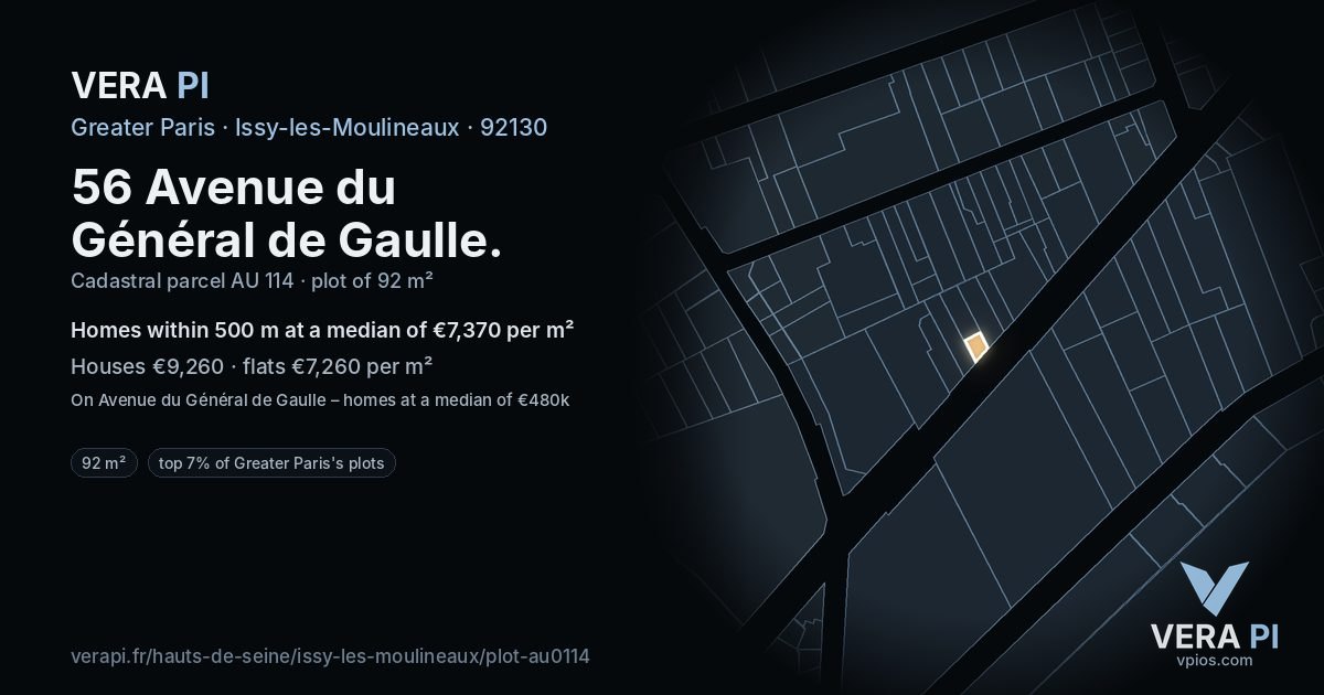 56 Avenue du Général de Gaulle, Issy-les-Moulineaux at night – the plot lit, the parcels around coloured by the prices near them
