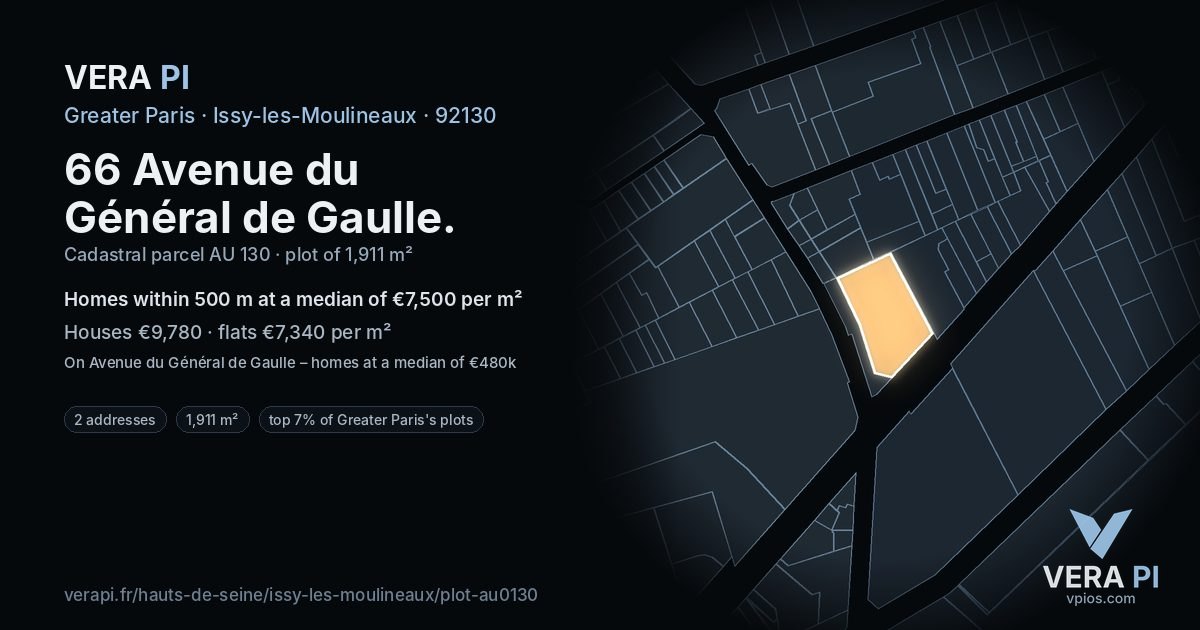 66 Avenue du Général de Gaulle, Issy-les-Moulineaux at night – the plot lit, the parcels around coloured by the prices near them